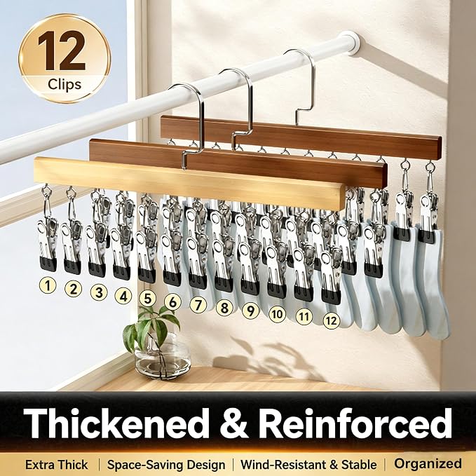 Closet Organizer with 12 Clips, Pants Hangers with Clips, Legging Organizer 360° Rotating Space Saving Hanging Closet Organizers and Storage (Vintage) - Image 6