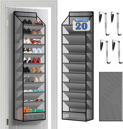 10 - Pocket Over - the - Door Hanging Shoe Organizers & Rack, Made of Sturdy 600D Oxford + Non - Woven Fabric, Space - Saving Storage for Shoes, Boots & More (Gray) by Cotohim