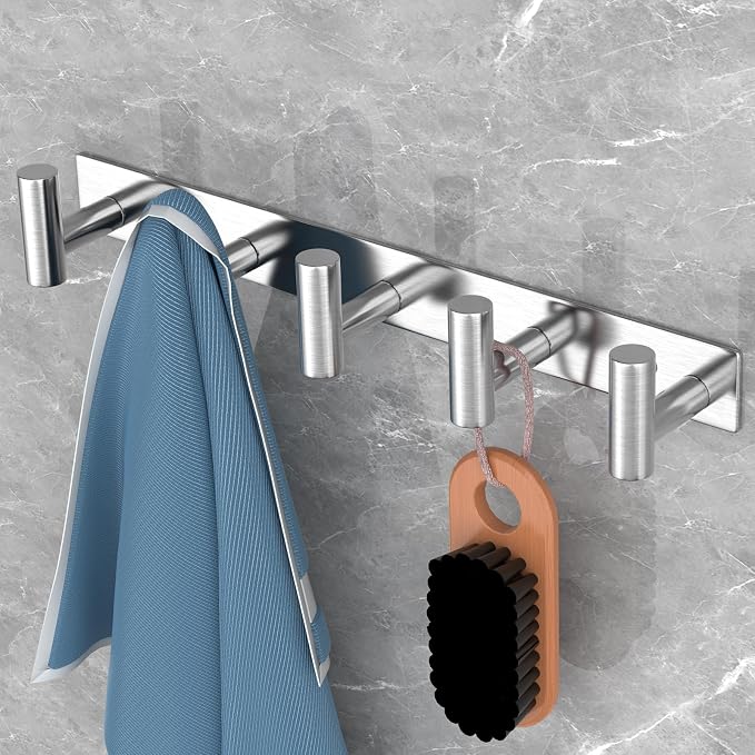 VAEHOLD Silvery Hat and Coat Wall Mount Rack - 5 Hooks for Robes, Bags, Keys, and Towels - Bathroom Towel Hanger Organizer (1 Pack) - Image 2