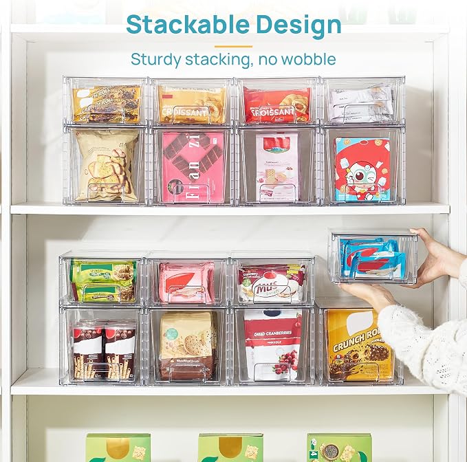 Vtopmart Clear Stackable Storage Drawers, 4 Pack Kitchen Cabinet Set - Image 4