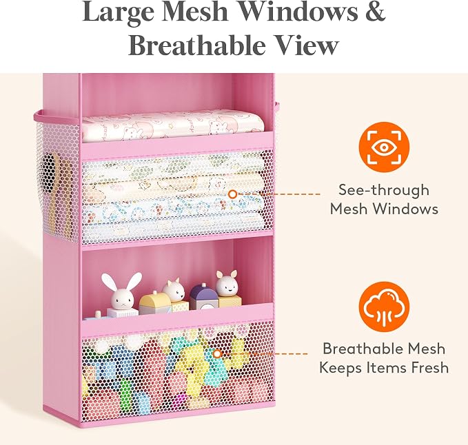 Lifewit 5 Tier Over the Door Organizer, Diaper Hanging Storage, Pink - Image 4