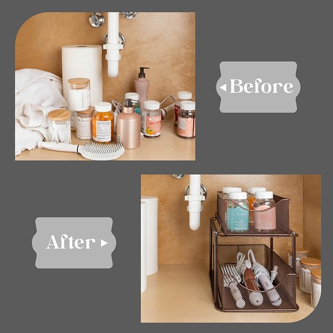Sorbus Pull-Out Under Sink Organizer, Mesh Construction (Bronze, 1 Pack) - Image 7