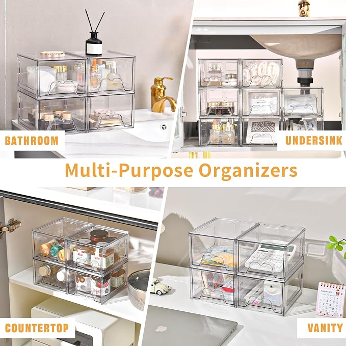 6 Pack Stackable Storage Drawers,Makeup Organizer with Pull-out Drawer - Image 7