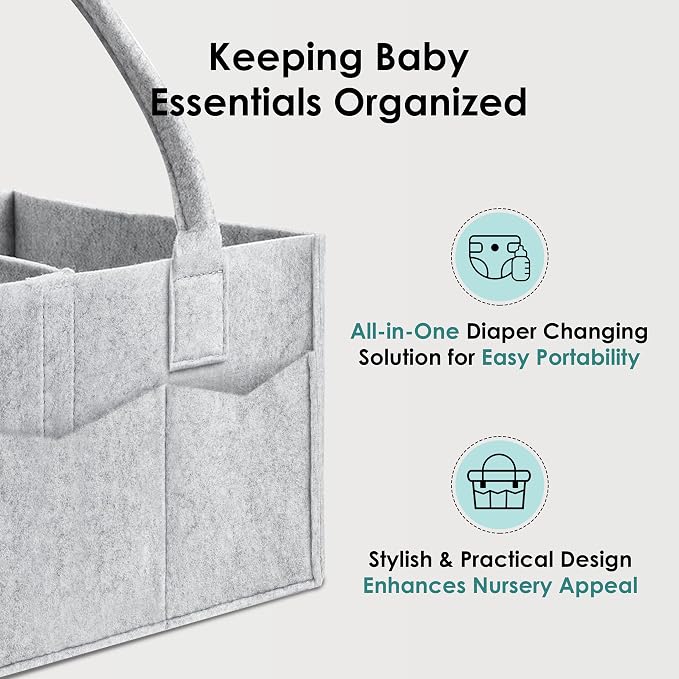 HIPHOP PANDA 2-Pack Diaper Caddy Organizer - Nursery Storage Bin & Car Organizer for Diapers, Wipes, and Baby Essentials - Dual-Color Solid Set (Grey/Oatmeal), Large Size - Image 5