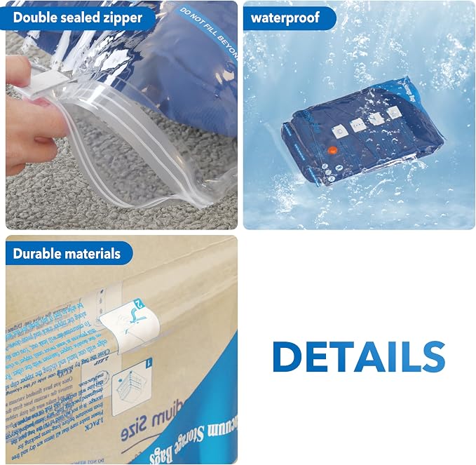 Vacuum Seal Bags for Clothing Travel & Home Storage, travel vacuum bags with pump, Store Blankets, Comforters, Pillows, Seasonal Clothes Compactly,8 Pack With Electric Pump - Image 6