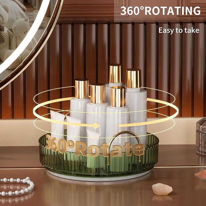 YCIA&DONE 360 Rotating Makeup Organizer and Storage for Vanity Countertop 1 Tier, High Capacity Cosmetic Skincare Perfume Organizers for Dresser Bathroom Fridge Lazy Susan (Vintage Green) - Image 2