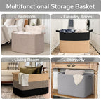 Goodpick 105L Extra Large Woven Rope Blanket Basket, Rectangle, Gray - Image 4