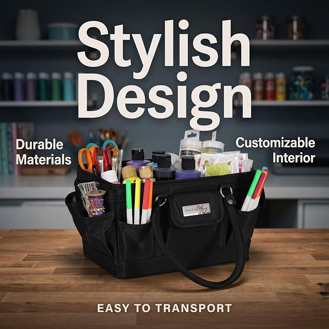 Everything Mary Deluxe Store & Tote Organizer – Black Craft Caddy with Handle – Collapsible Bag for Sewing, Scrapbooking, Art Supplies & DIY Project Organization - Image 5
