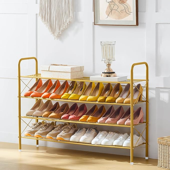 Hoctieon 4 Tier Mesh Style Shoe Rack, Entryway Shoe Shelf, Shoe Storage Organizer, Shoe Rack for Closet, Space Save for Bathroom, Garage, Hallway, Bedroom, Living Room, Gold - Image 2