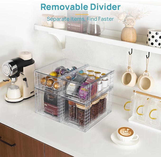 Vtopmart Clear Stackable Storage Drawers, 4 Pack Kitchen Cabinet Set - Image 7