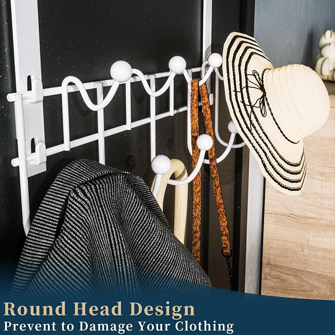 Consumest Over The Door Hooks Organizer - 3 Tier Door Hanger with 9 Coat Hooks & 2 Mesh Basket, Back Storage Organizer Hanging Towels for Bathroom, Bedroom, White - Image 4