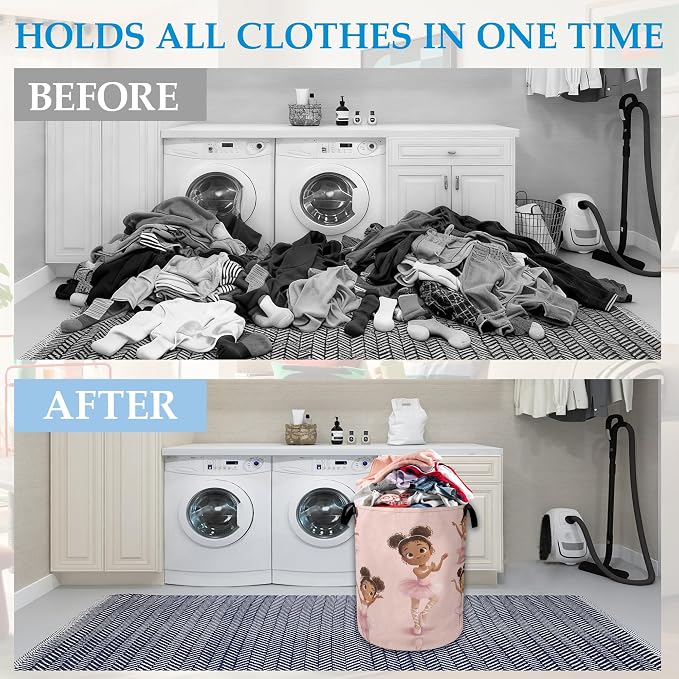 Ballet Girl Laundry Basket Collapsible Laundry Hamper Oxford Storage Bin for Clothes Storage, Organizer, Books and Sundries 16" X 20.8" - Image 4