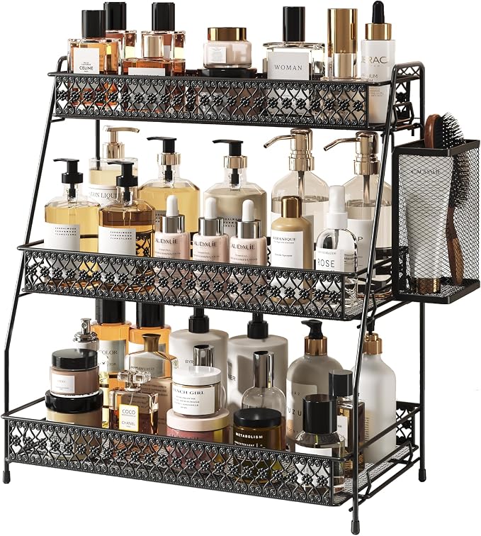 Vintage 3 Tier Bathroom Counter Organizer with Bonus Basket by Silub