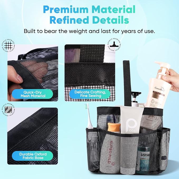 EUDELE Mesh Shower Caddy Portable for College Dorm Room Essentials, Shower Caddy Dorm with 9-Pocket Large Capacity for Beach, Swimming, Gym, Camping, Travel essentials - Image 5