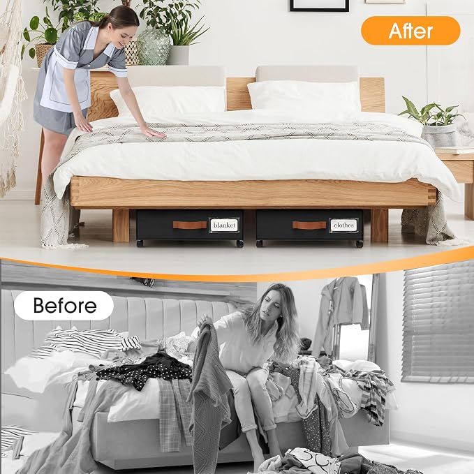 Under Bed Storage with Wheels 2Pack Storage Containers with Clear Window | Under Bed Drawers Rolling Under Bed Storage for Clothes,Shoes, Blankets (30.71 x 16.93 x 6.69 in, Black) - Image 5
