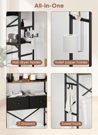 Over The Toilet Storage Rack, 7-Tier Over Toilet Bathroom Organizer with Adjustable Shelf, Above Toilet Storage with Hooks, Space-Saving, Brown Shelf - Image 5