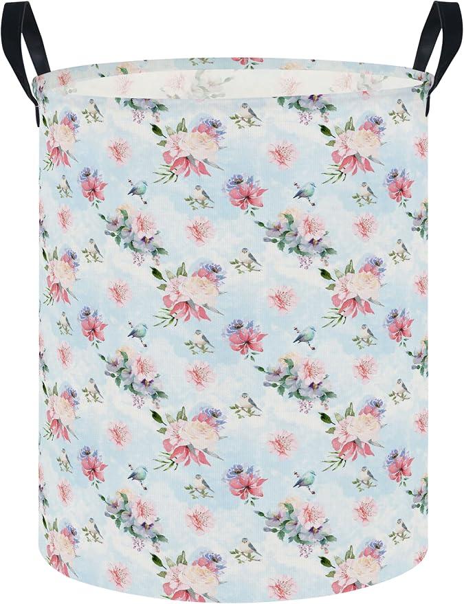 NTAOHAMPER Laundry Hamper,Laundry Basket,Baby Nursery Hamper,Waterproof Storage Bin,Clothes Organizer Basket,Room Decor(Blue Retro Flower） by NTAOHAMPER