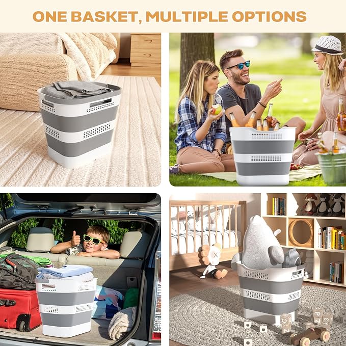 OOAMBB 43L(11.5Gallon) Collapsible Plastic Laundry Basket (Grey,1 Pack) - Image 5