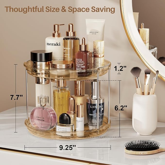 LAMU 2 Tier Lazy Susan Turntable Organizer 9.25'' Rotating Spice Rack Organization for Cabinet, Kitchen, Pantry, Countertop, Bathroom, Vanity, Medicine Cabinet Organizer, Amber - Image 4