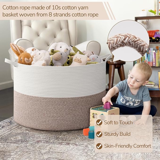 INDRESSME 115L Extra Large Woven Rope Blanket Basket Living Room, Brown - Image 3