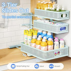 Under Sink Organizer, 3-Tier Thickened Metal Pull out Cabinet Organizer Shelf, Height Adjustable Slide out Storage Drawer Rack for Kitchen Bathroom Pantry Laundry Home, 2-Pack, LightBlue - Image 5