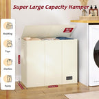 195L Laundry Hamper 3 Section,Large Laundry Hamper with Lid,Dirty Clothes Hamper with 3 Inner Bags,Collapsible Laundry Basket Organizer for Laundry Room,Bedroom,Laundry Sorter Hamper 3 Compartment - Image 2