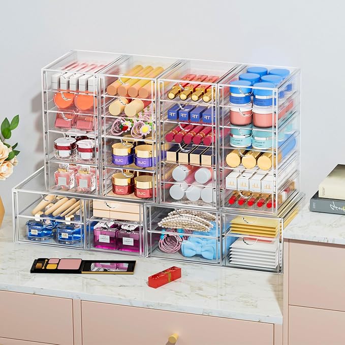 caktraie Acrylic 2-Pack 7-Drawer Makeup & Storage Organizer for Bath,Desk - Image 2