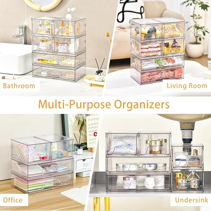 4 Pack Stackable Storage Drawers, Clear Acrylic Organizer, Makeup Organizer - Image 6