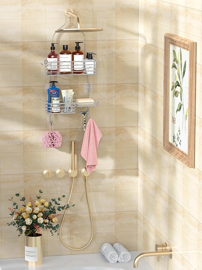 SMARTAKE Hanging Shower Head Caddy, Shower Shelf Organizer, Silver - Image 6