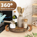 Acacia Wood 10" Lazy Susan Turntable Organizer for Table Top, Farmhouse Round Wooden Lazy Susan for Cabinet Kitchen Centerpieces Coffee Table, for Condiments Spices, Bathroom Vanity Tray Decor - Image 3