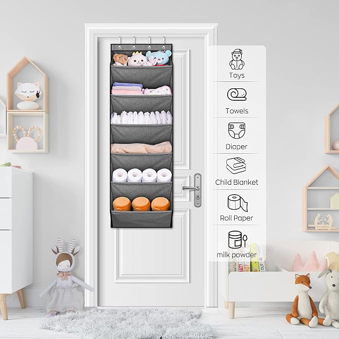 SLEEPING LAMB Over The Door Shoe Organizer for Closet with Large Deep Pockets, Narrow Shoe Rack for Door Hanging Boots Storage, Grey - Image 7