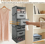 Durable 6-Tier hanging closet organizer with 5 Drawers & 3 Side Pocket,Thickened Fabric Hanging Shelves Holder with Sturdy Hook,Space-saving Storage Organization for Bedroom,Dorm,Guestroom,RV,Bathroom - Image 5