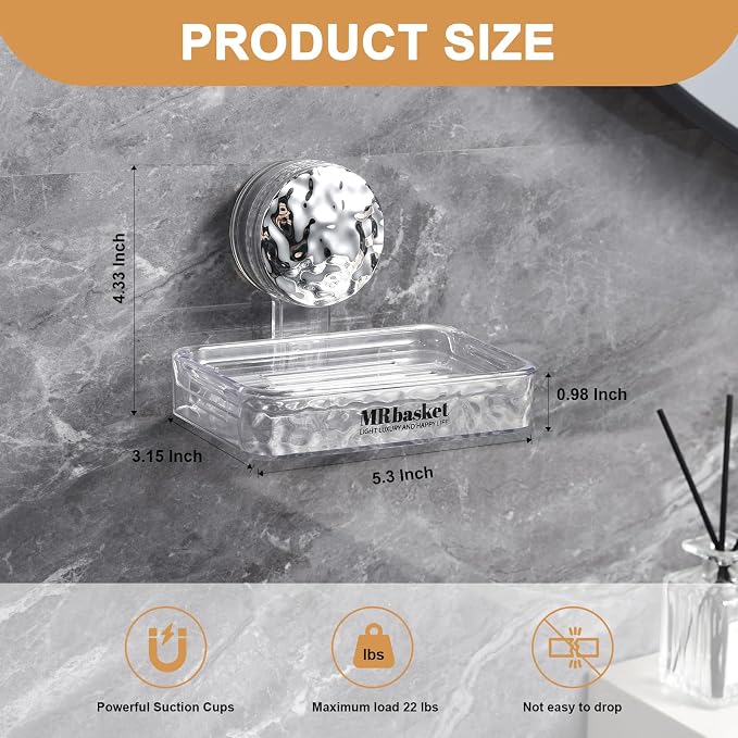 Soap Dish Holder Suction Cup, Wall Mounted Self Draining Soap Case & Sponge Rack, No Drilling Suction Bar Soap Holder for Bathroom, Kitchen Sink - Image 2