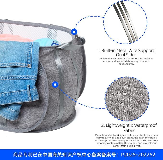 Pop Up Laundry Hamper, Holds 1.5 Loads, Honeycomb Breathable Laundry Basket - Image 4