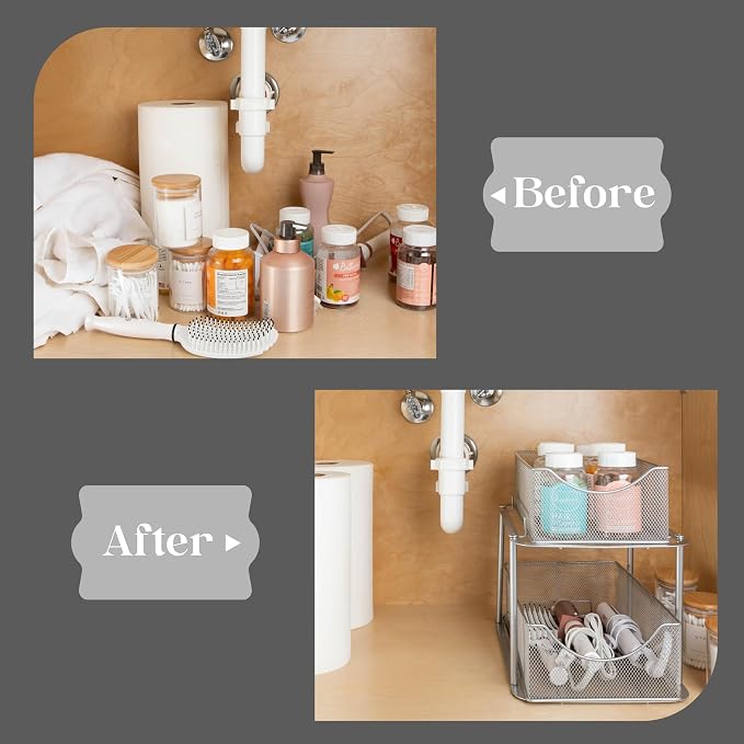 Sorbus Pull-Out Under Sink Organizer, Mesh Construction (Silver, 2 Pack) - Image 7