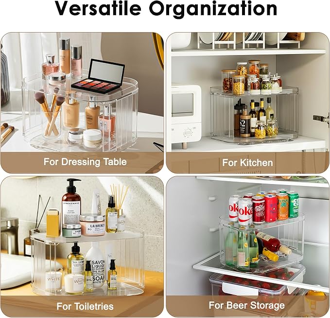 Lazy Susan Organizer for Cabinet, Pantry, Countertop (2 Tier 14" x 10" Clear - 1 Pack, Rectangular) - Image 6