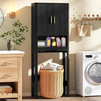 Vabches Farmhouse Over the Toilet Storage Cabinet with 2 Fluted Doors,Black - Image 5
