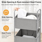 STO STO 3-Tier Vertical Rolling Laundry Hamper, Removable Bags, Gray Faric - Image 6