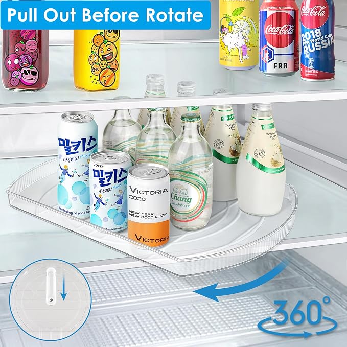 Lazy Susan Turntable for Refrigerator, Square Turntable Organizer for Fridge Cabinet, Pantry, Countertop | 16.5" x 11.1" (Rectangle 2 Pack - Clear) - Image 4