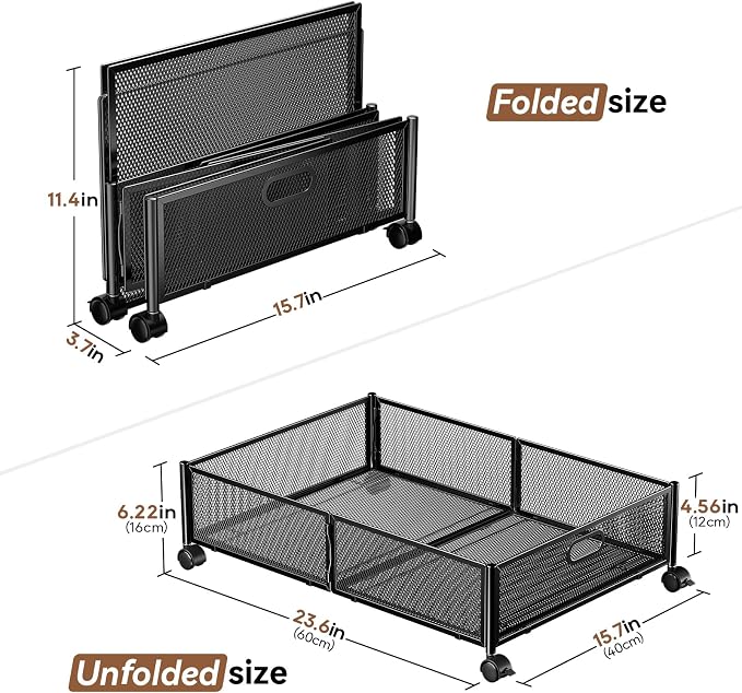 PHINOX Under Bed Storage with Wheels & Handle,Sturdy Metal,2 Pack,Black | Tool-free assembly, glide smoothly, easy reach, foldable, maxmazie low-profile beds, dorm, keep seasonal clothes, shoes fresh - Image 2