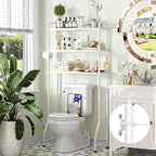 Simple Trending Expandable Over The Toilet Storage Rack, Metal 3 Tier Bathroom Organizer Shelf with Paper Holder and 3 Hooks, White - Image 5