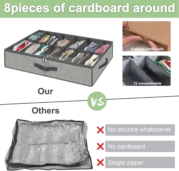 homyfort 28 Pairs Shoe Organizer Under Bed, Underbed Shoe Storage Boxes Bins, Organizador De Zapatos, Extra Large Zapateras Organizer, Grey, Set of 2 - Image 5