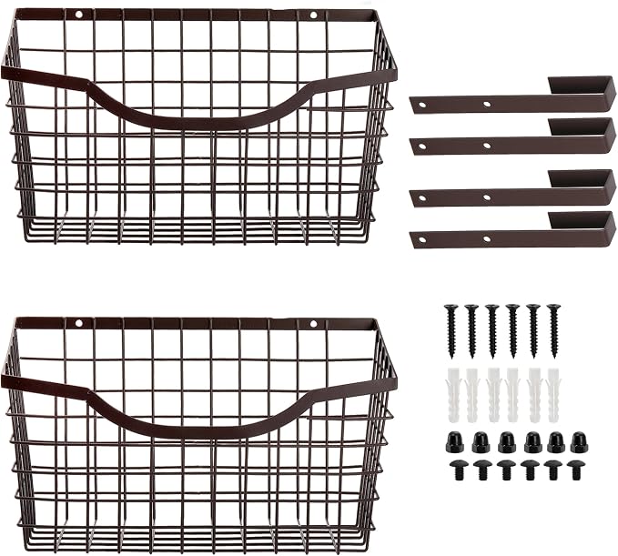 Nicunom 2 Pack Cabinet & Wall Mount Basket, Large Metal Wire Basket Wall Mount Hanging Basket Over Cabinet Door Organizer Bin Grid Storage Baskets for Home Kitchen Bathroom Pantry, Bronze - Image 3