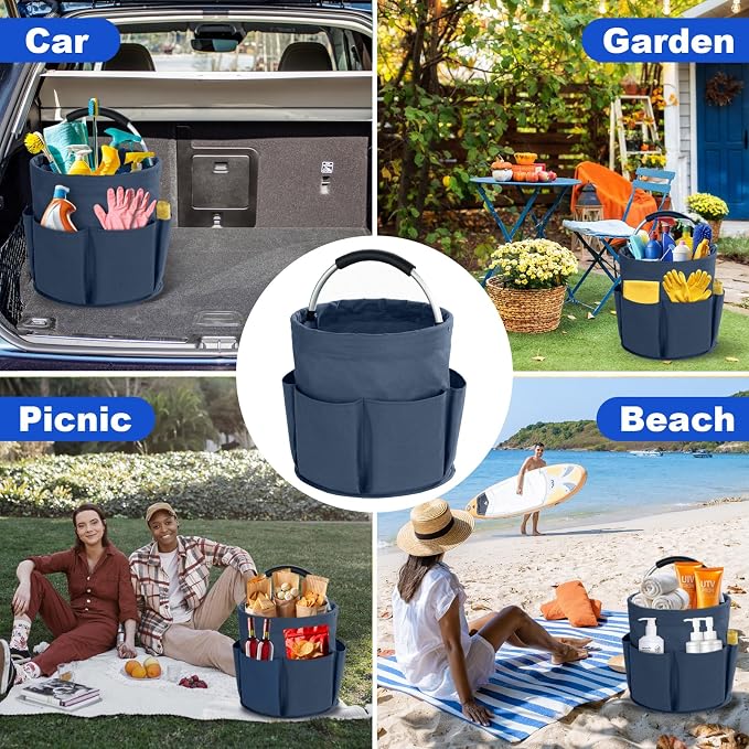 Cleaning Caddy with Handle, Cleaning Products Organiser, 17L Foldable Storage Basket, Cleaning Caddy Organiser, Portable Multi Cleaning Bucket Bag for Home, Garden (Dark Blue) - Image 7