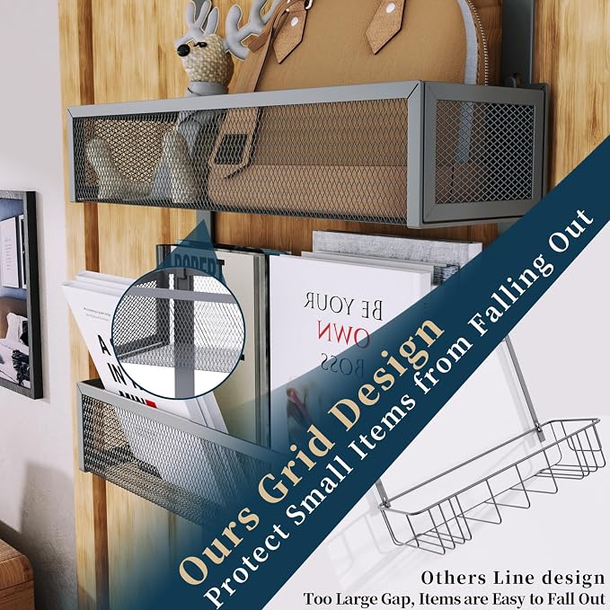 Consumest Over The Door Hooks Organizer - 3 Tier Door Hanger with 9 Coat Hooks & 2 Mesh Basket, Back Storage Organizer Hanging Towels for Bathroom, Bedroom, Grey - Image 2