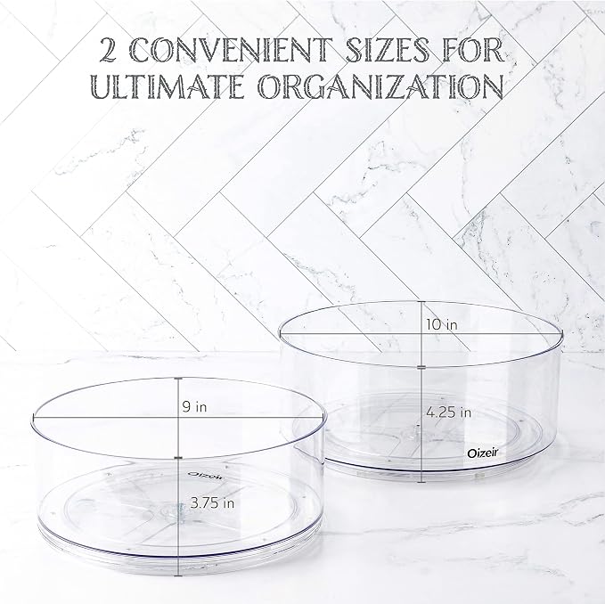Oizeir Lazy Susan Turntable (2-Pack) - Clear Acrylic, Rotates 360 Degrees, Easily Organize Your Fridge, Cabinet or Counter - Carousel Storage for Food, Spices, Cosmetics - Image 2