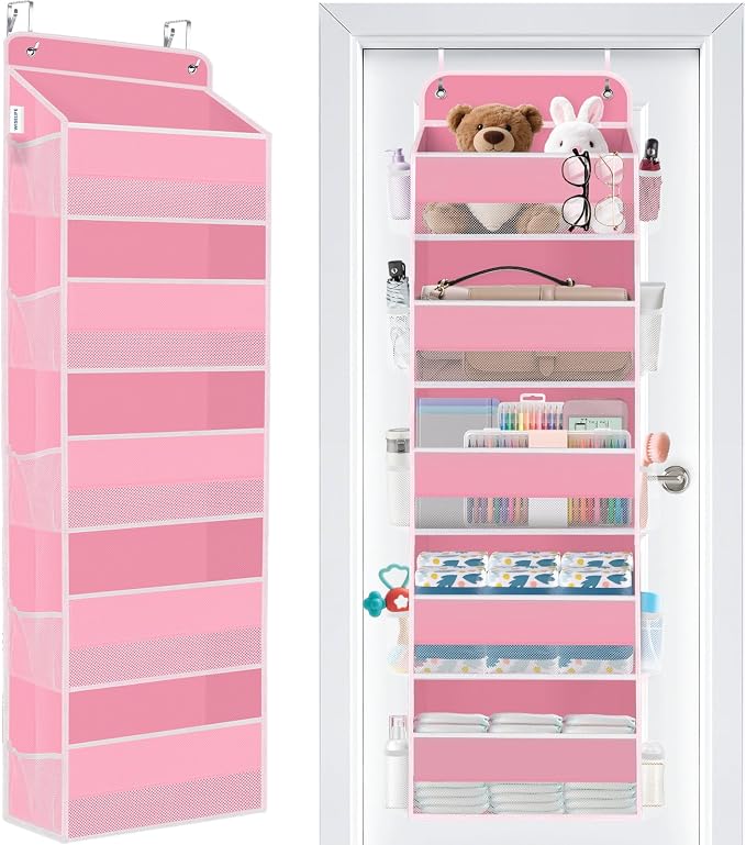 Over The Door Organizer Storage Large Capacity Hanging Bedroom Storage | 5 Shelves, 40 LB Capacity, Foldable Mesh Design, Clear Window, Sturdy, Large Storage Organizer for Nursery, Pantry & Closet by WiseLife