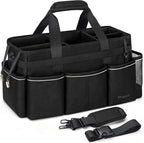 Extra Large Cleaning Caddy Bag with 4 Foldable Dividers, Wearable Cleaning Caddy Organizer with Handle & Shoulder Strap & Waist Strap, Housekeeping Tote for Cleaners, Black by TexCrafters