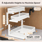 3-Tier Under Sink Organizer 2-Pack Organization for Bathroom Kitchen,White - Image 6