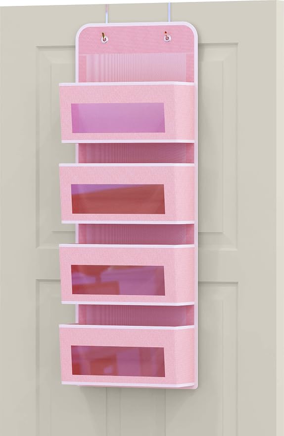 Simple Houseware 4 Clear Window Pocket Over Door Hanging Organizer, Pink - Image 7
